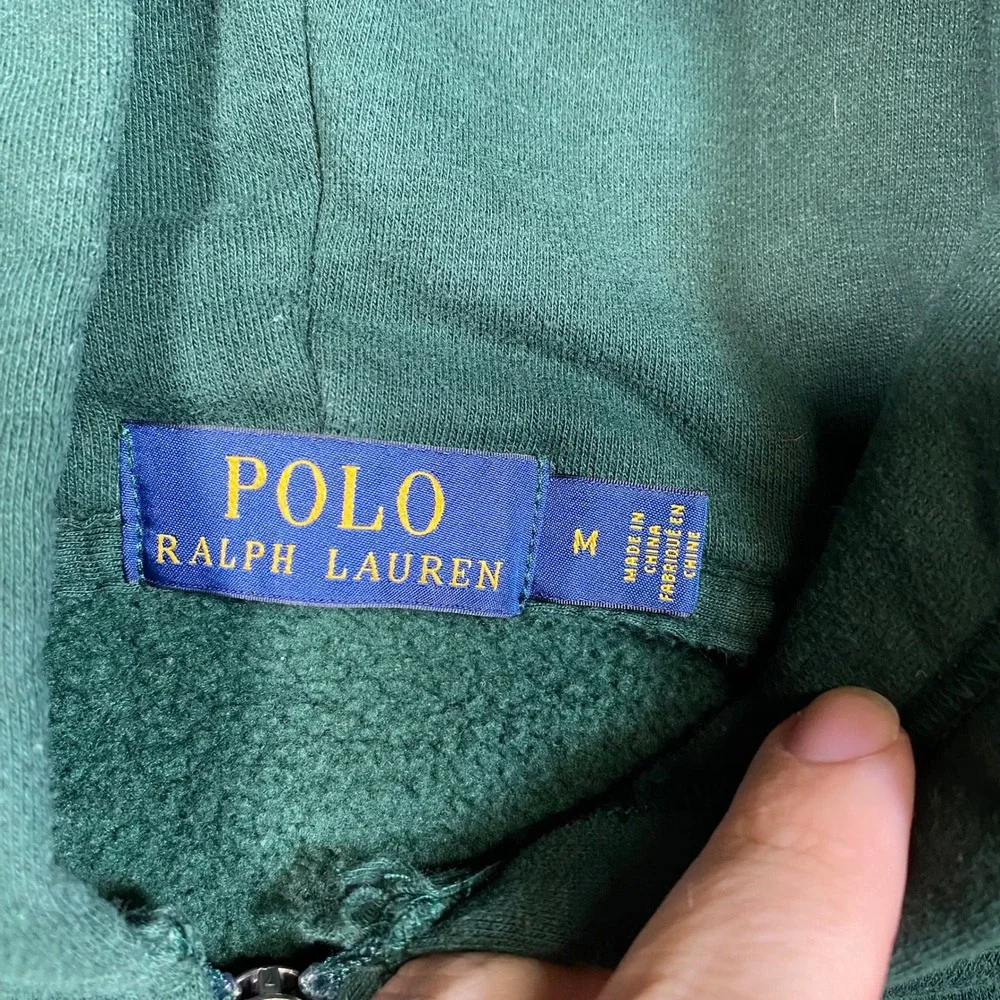Polo Ralph Lauren Mens Green Polo Bear Football Full Zip Hoodie Medium M
